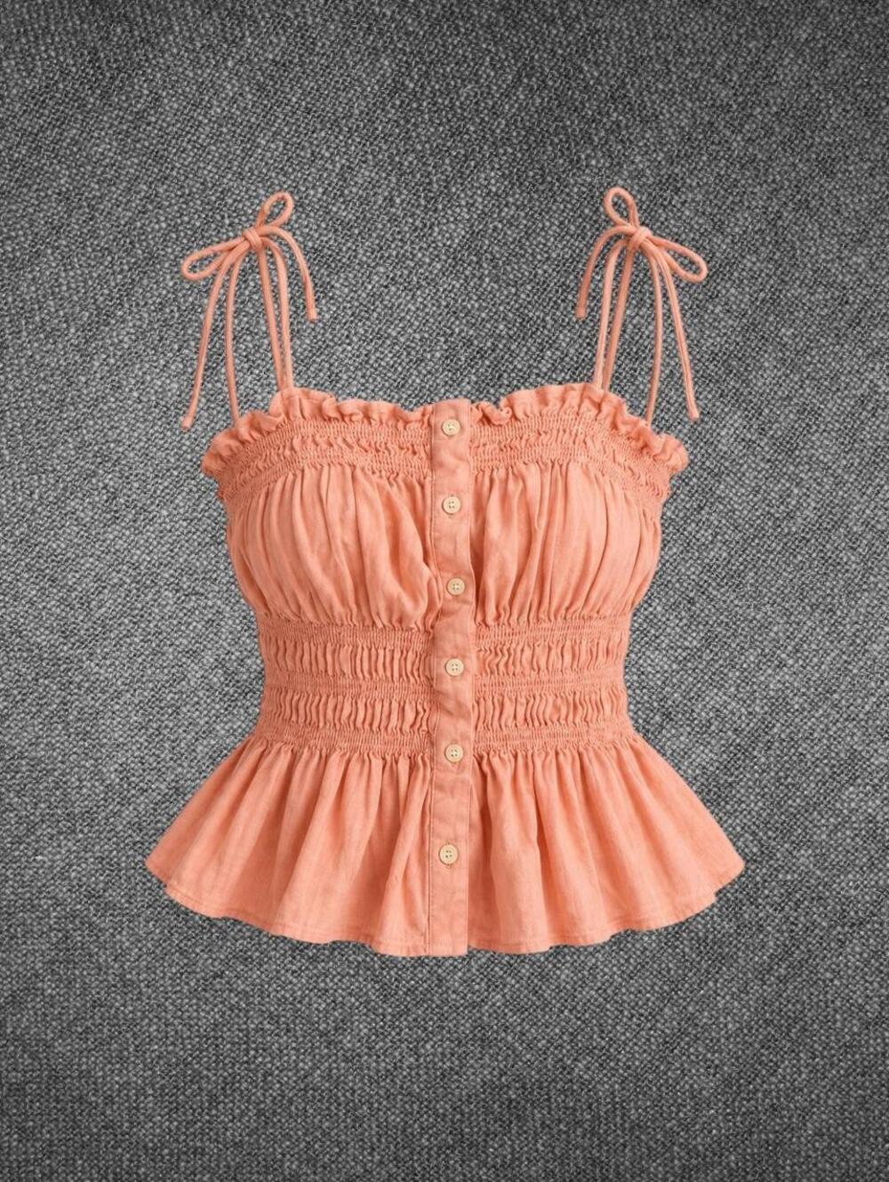 Universal Thread Coral Linen Blend Smocked Peplum Top